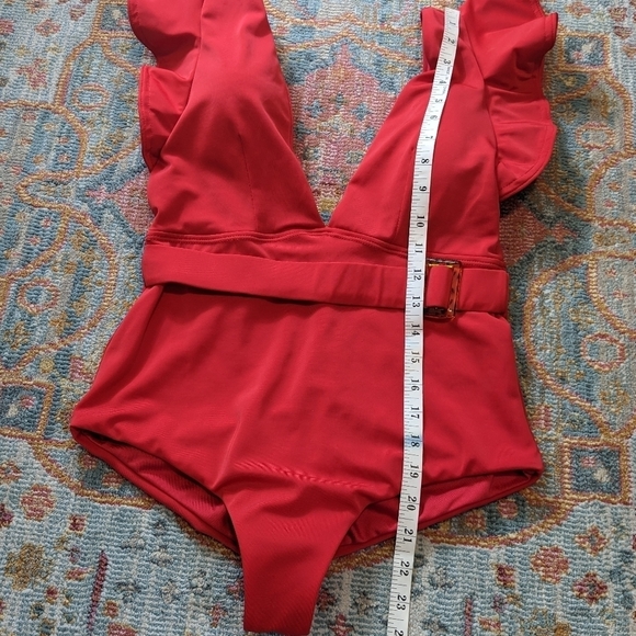 Vintage Red Belted Ruffle One Piece Swim Size M - Picture 11 of 11